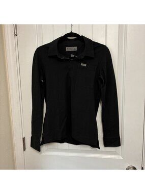 Figs Pro Long Sleeve Pique Polo Scrub Top In Black XS PTP Measures 18”